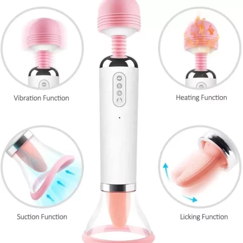 Wand Vibrator and Tongue Licking Sucker 2 in 1 - S145